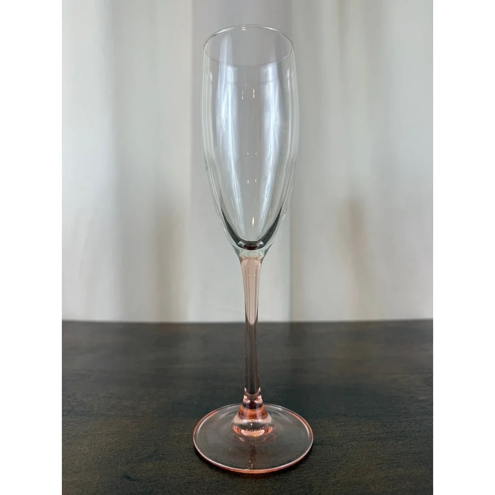 VTG 1980s Set of THREE Luminarc France Pink Stem Champagne‎ Flutes 9